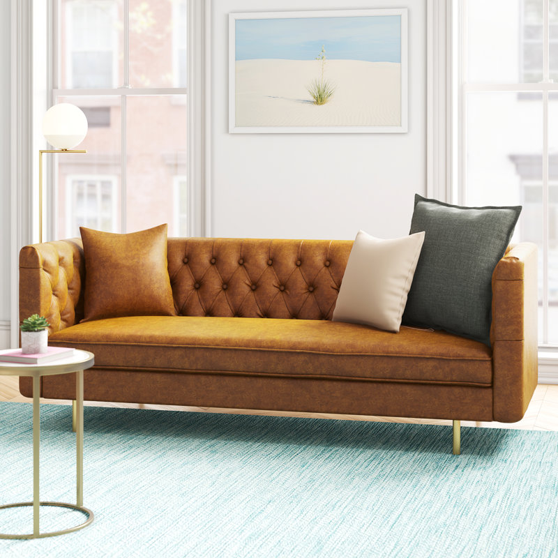 AllModern Justice 79" Wide Faux Leather Tuxedo Arm Convertible Sofa